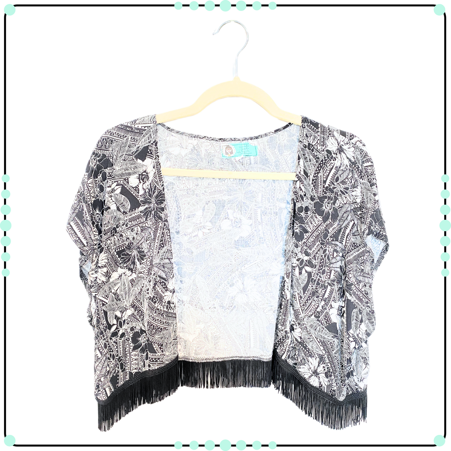 XS-MED Cropped Fringe Kimono - Black Paisley