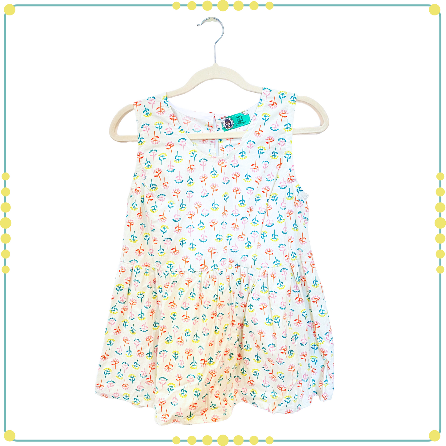 S - White Cotton Summer Tank Top with Neon Floral Print