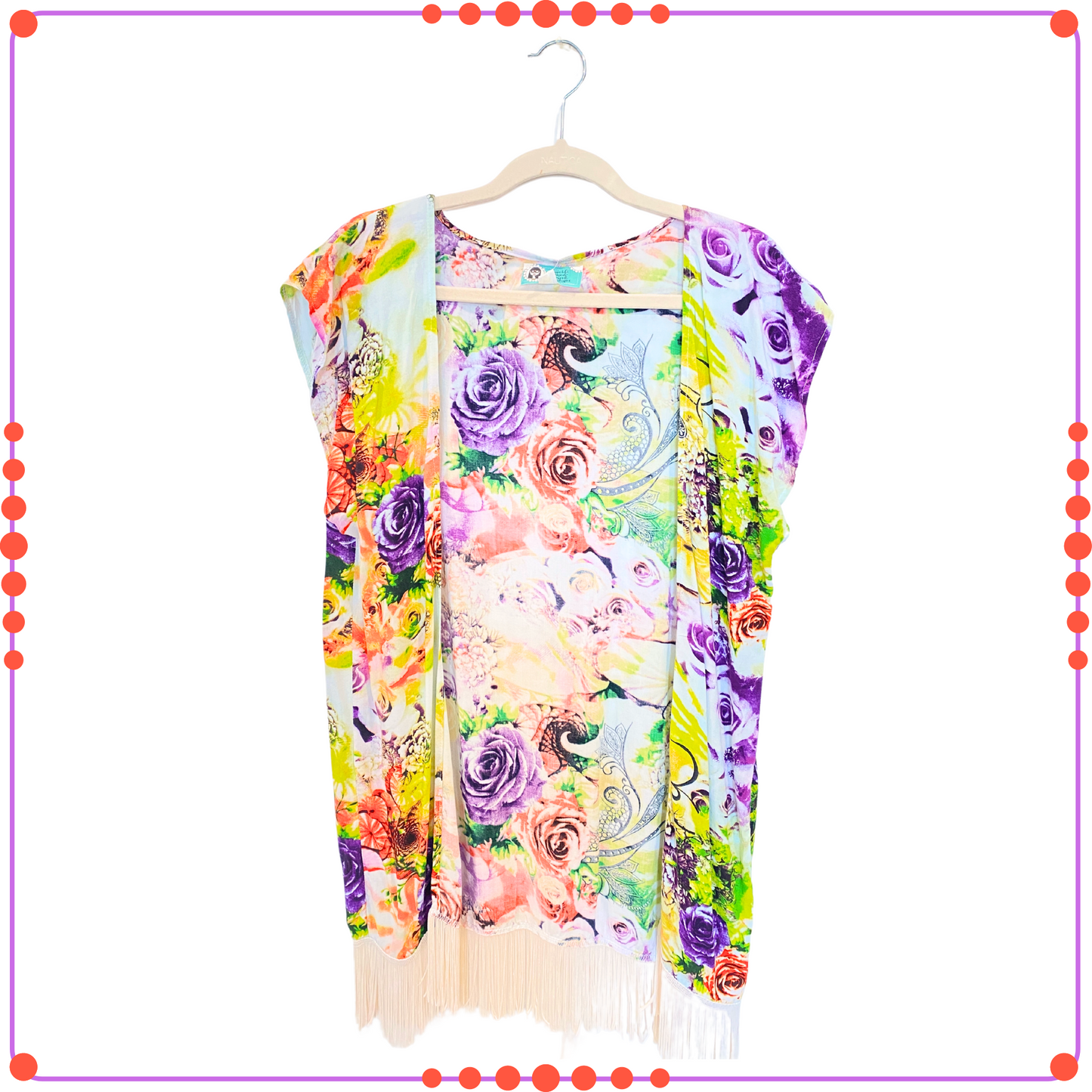 ONE SIZE - Boho Kimono with Fringe - Neon Splash