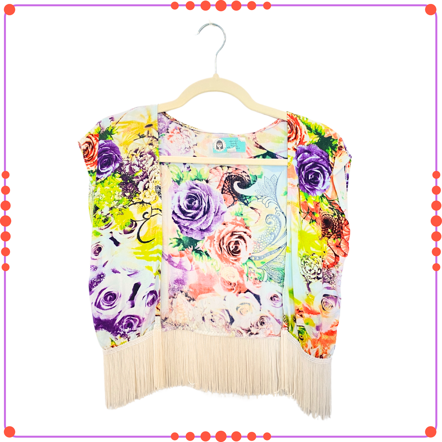 XS/S Cropped Boho Fringe Shrug - Neon Floral