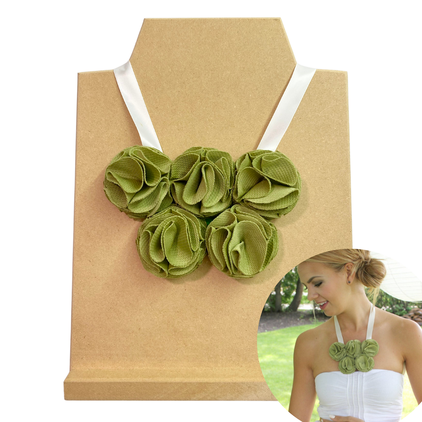 Floral Statement Necklace in Light Green