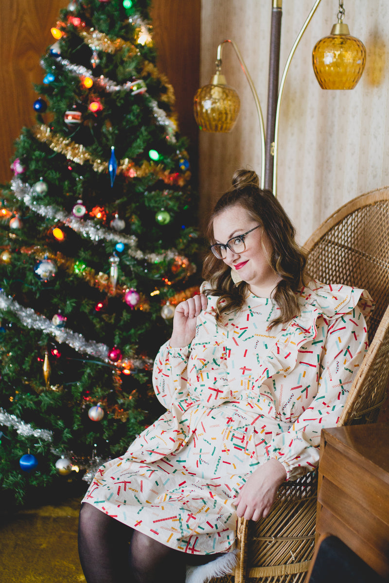 Custom Holiday Ruffle Dress in Confetti