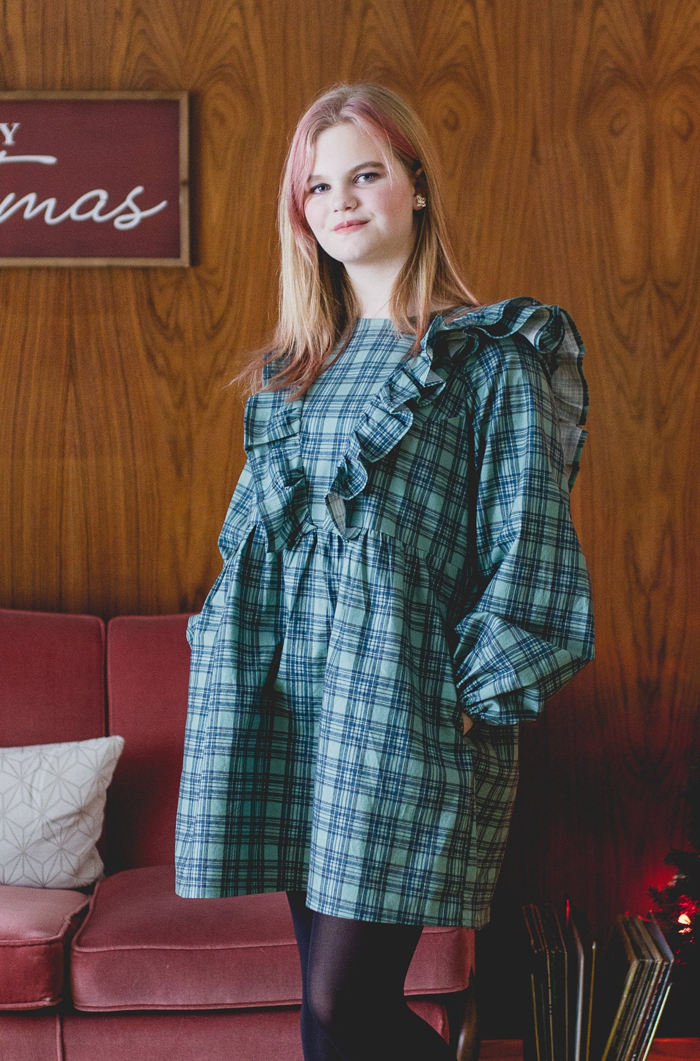 Custom Holiday Ruffle Dress in Festive Plaid