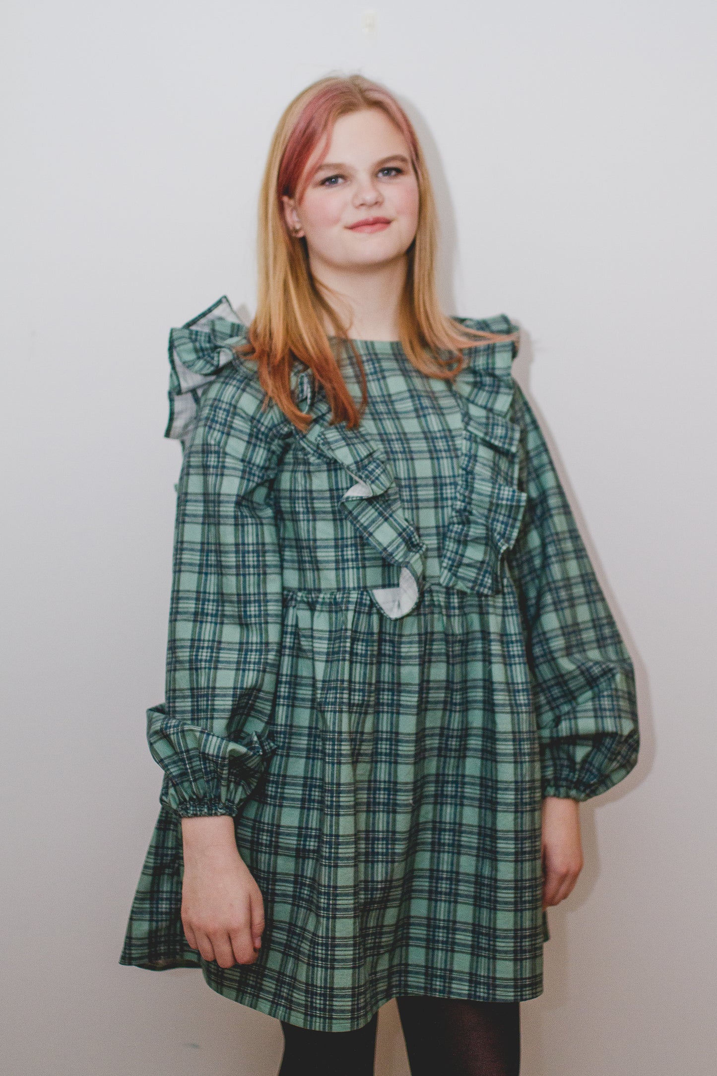 Custom Holiday Ruffle Dress in Festive Plaid