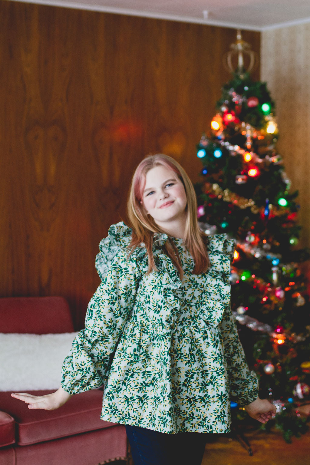 Custom Holiday Ruffle Top in Mint Julep