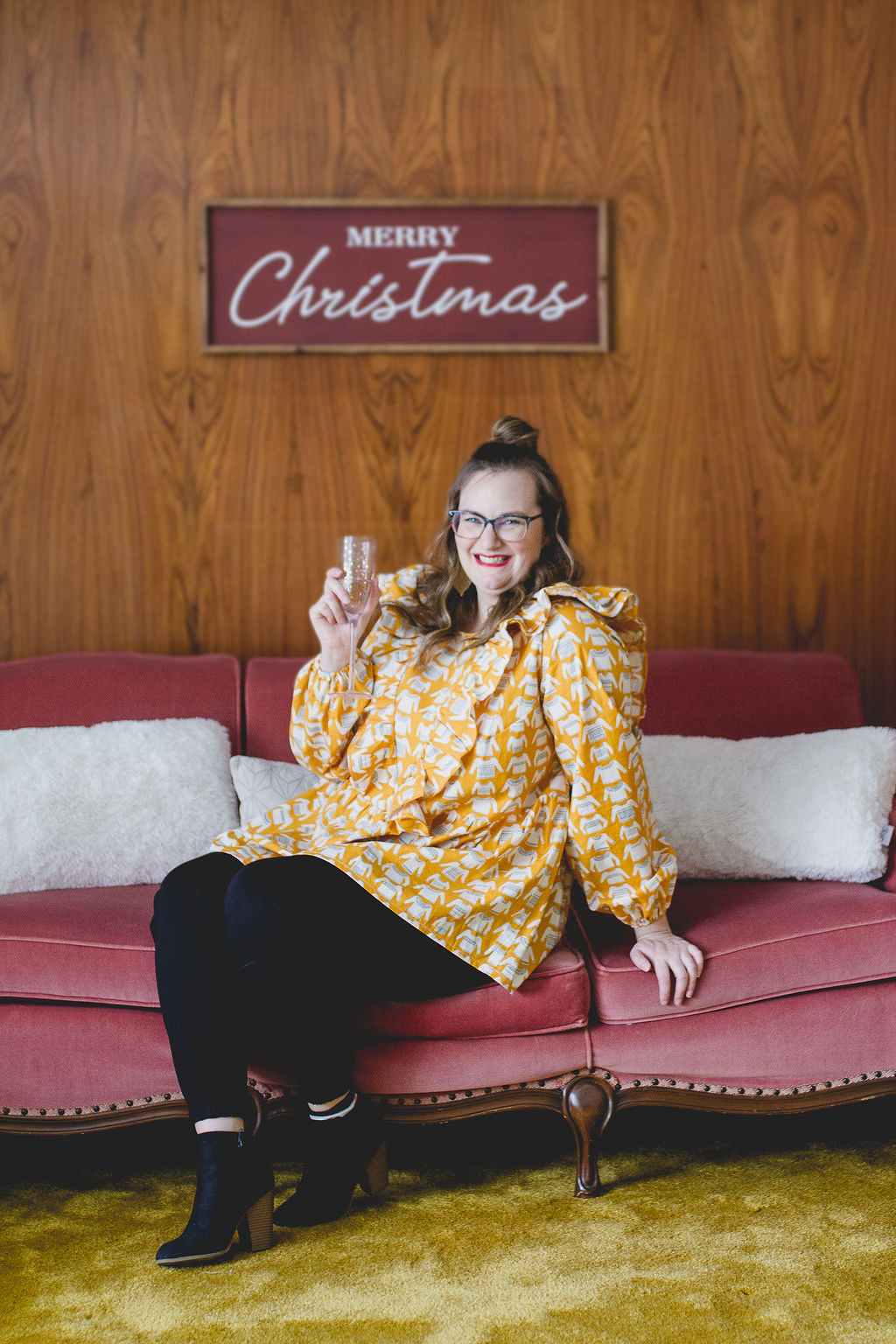Custom Holiday Ruffle Top in Mustard Sweaters