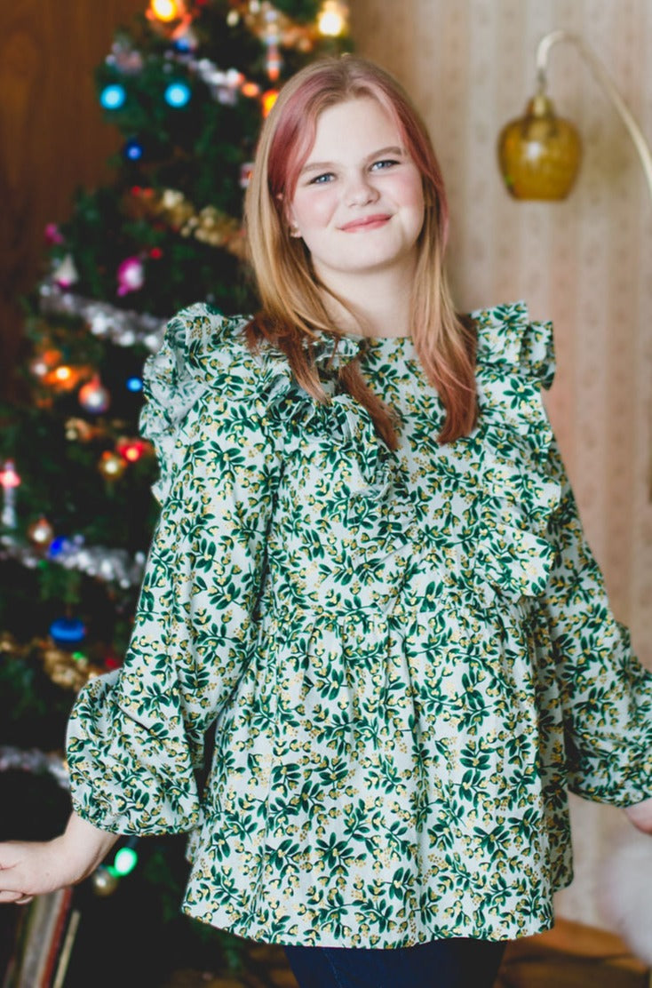 Custom Holiday Ruffle Top in Mint Julep