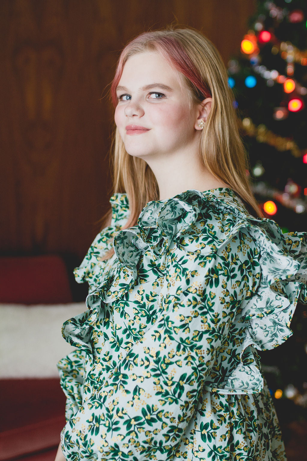 Custom Holiday Ruffle Top in Mint Julep