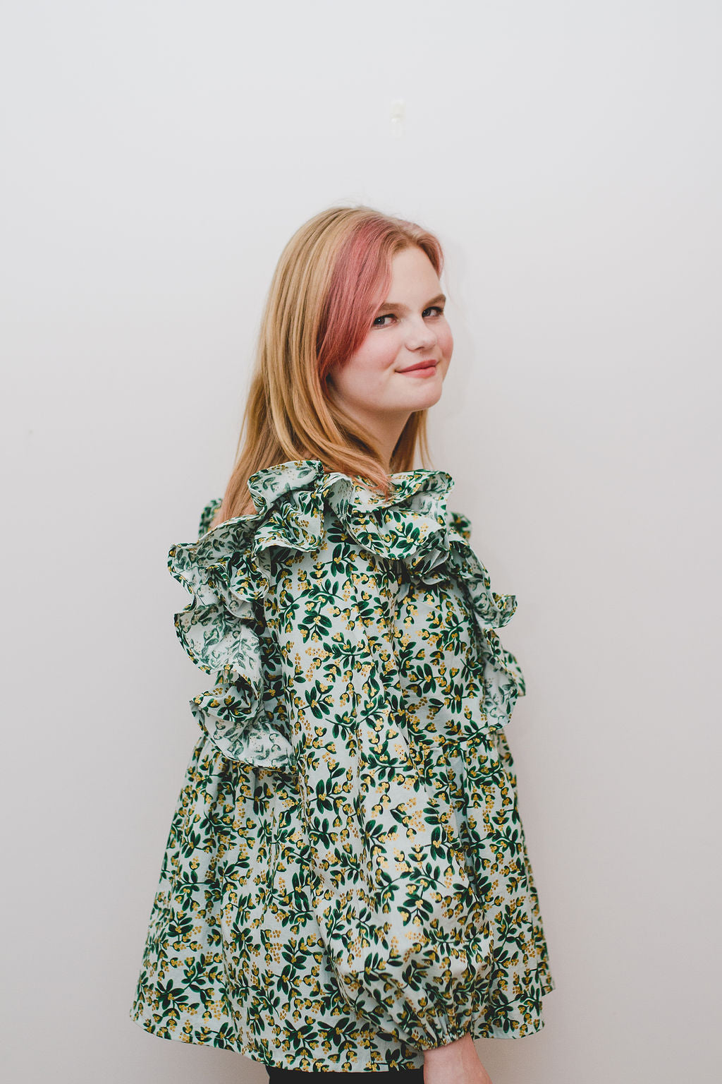 Custom Holiday Ruffle Top in Mint Julep