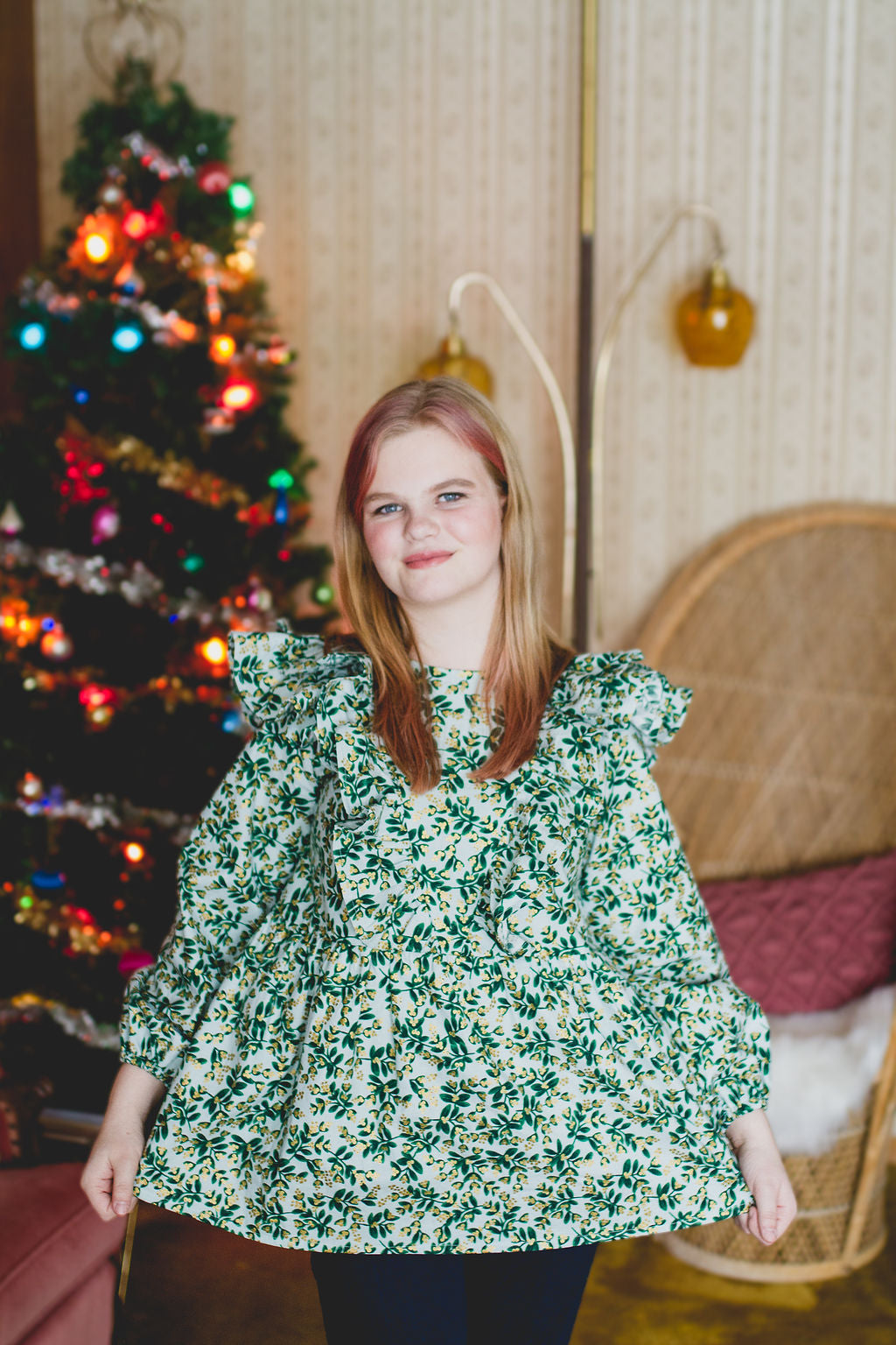 Custom Holiday Ruffle Top in Mint Julep
