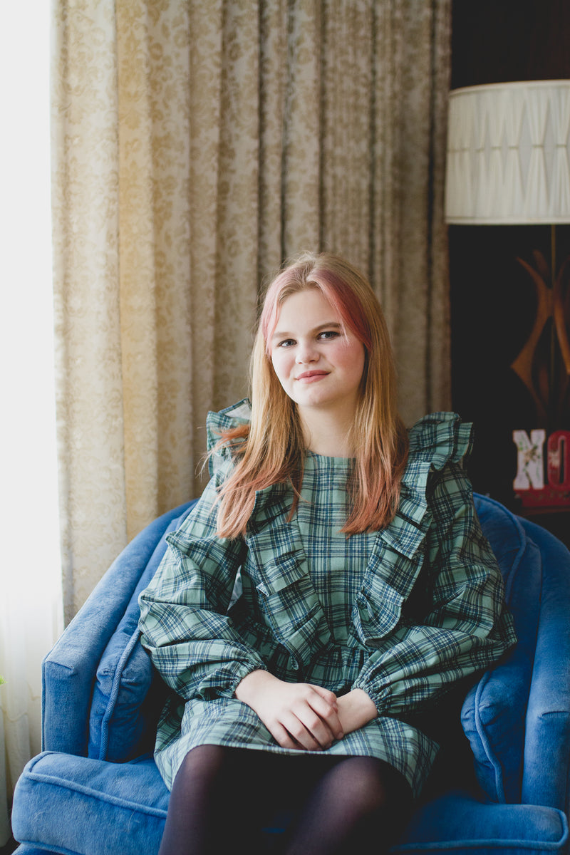 Custom Holiday Ruffle Dress in Festive Plaid