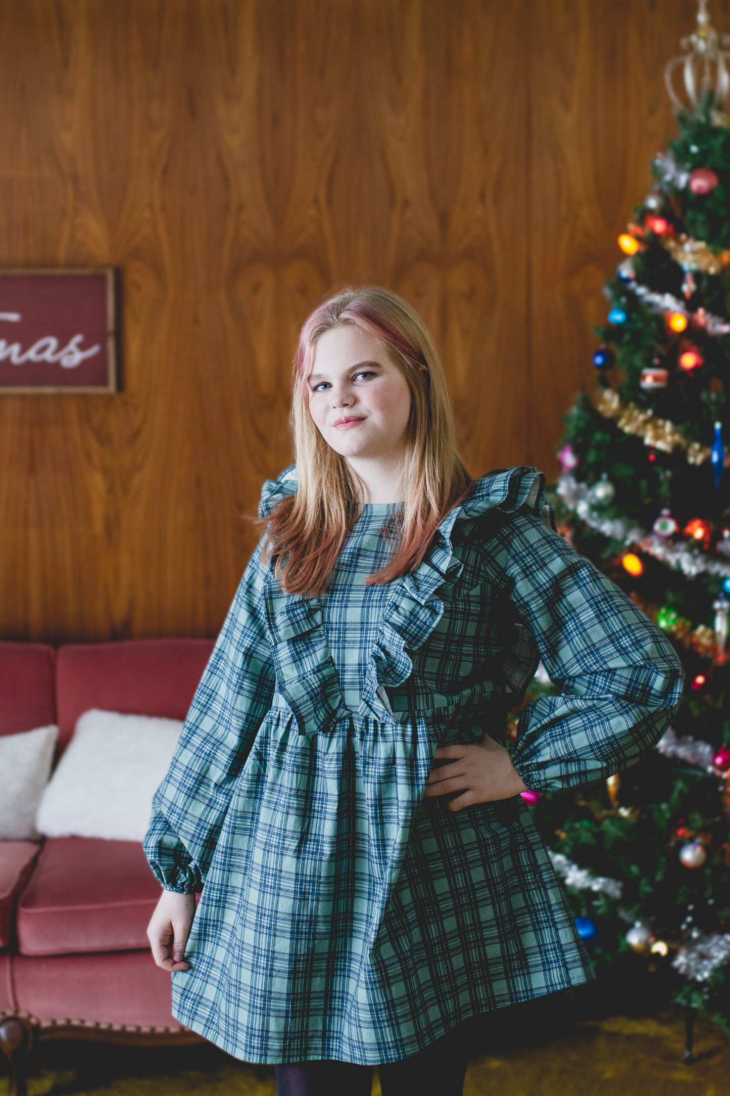 Custom Holiday Ruffle Dress in Festive Plaid
