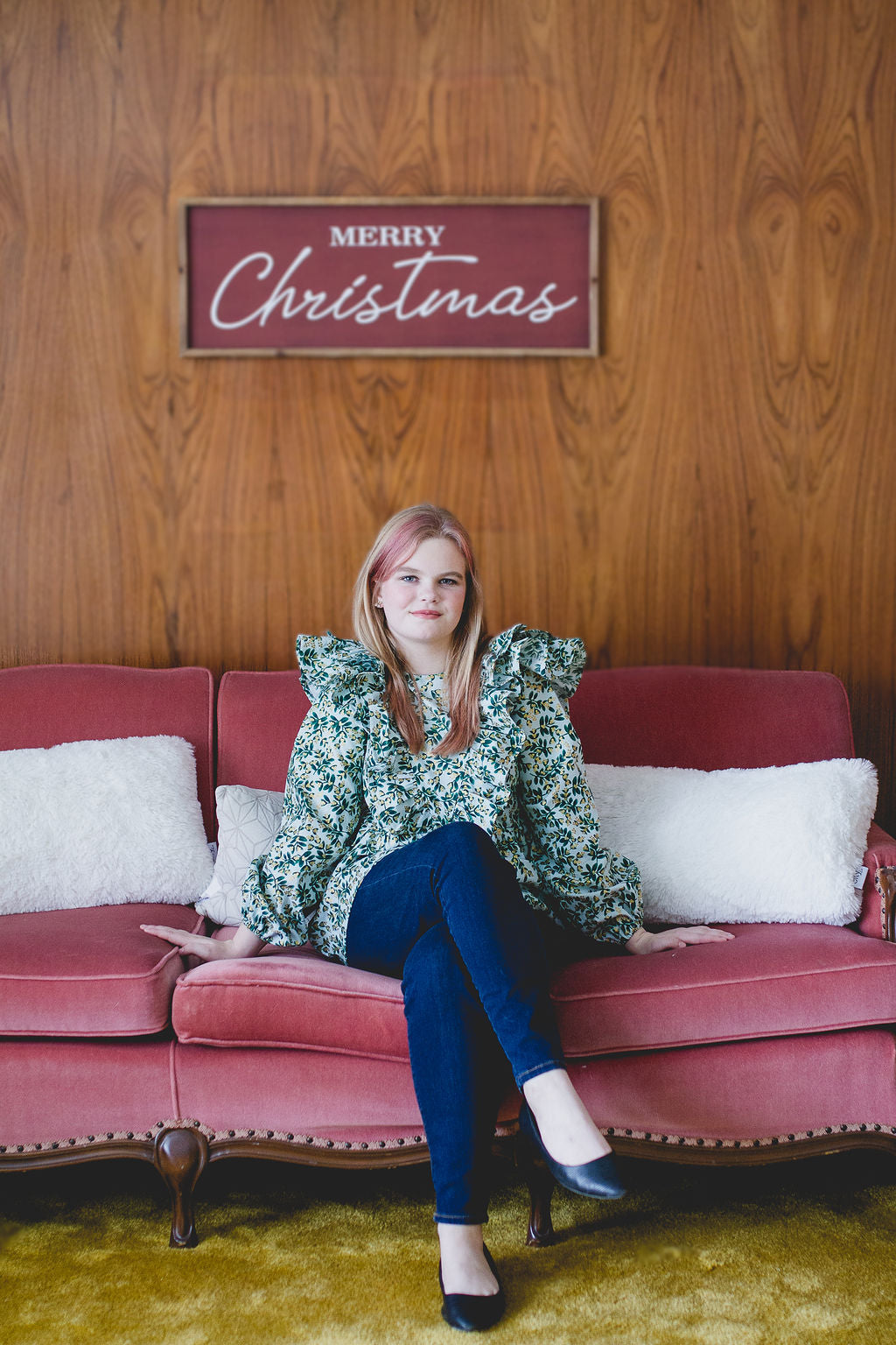 Custom Holiday Ruffle Top in Mint Julep