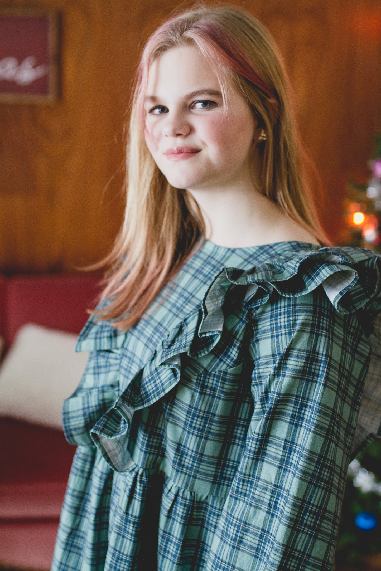 Custom Holiday Ruffle Dress in Festive Plaid