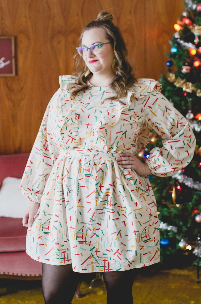 Custom Holiday Ruffle Dress in Confetti