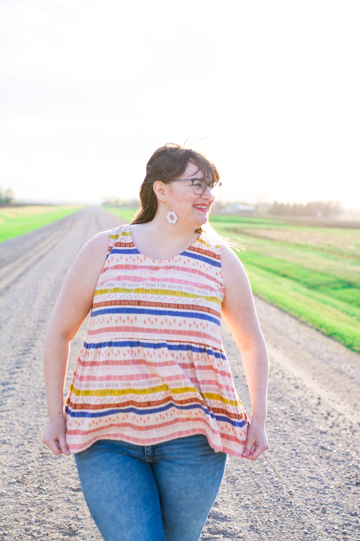 MEDIUM Cotton + Steel Firelight Stripes Summer Tank Top