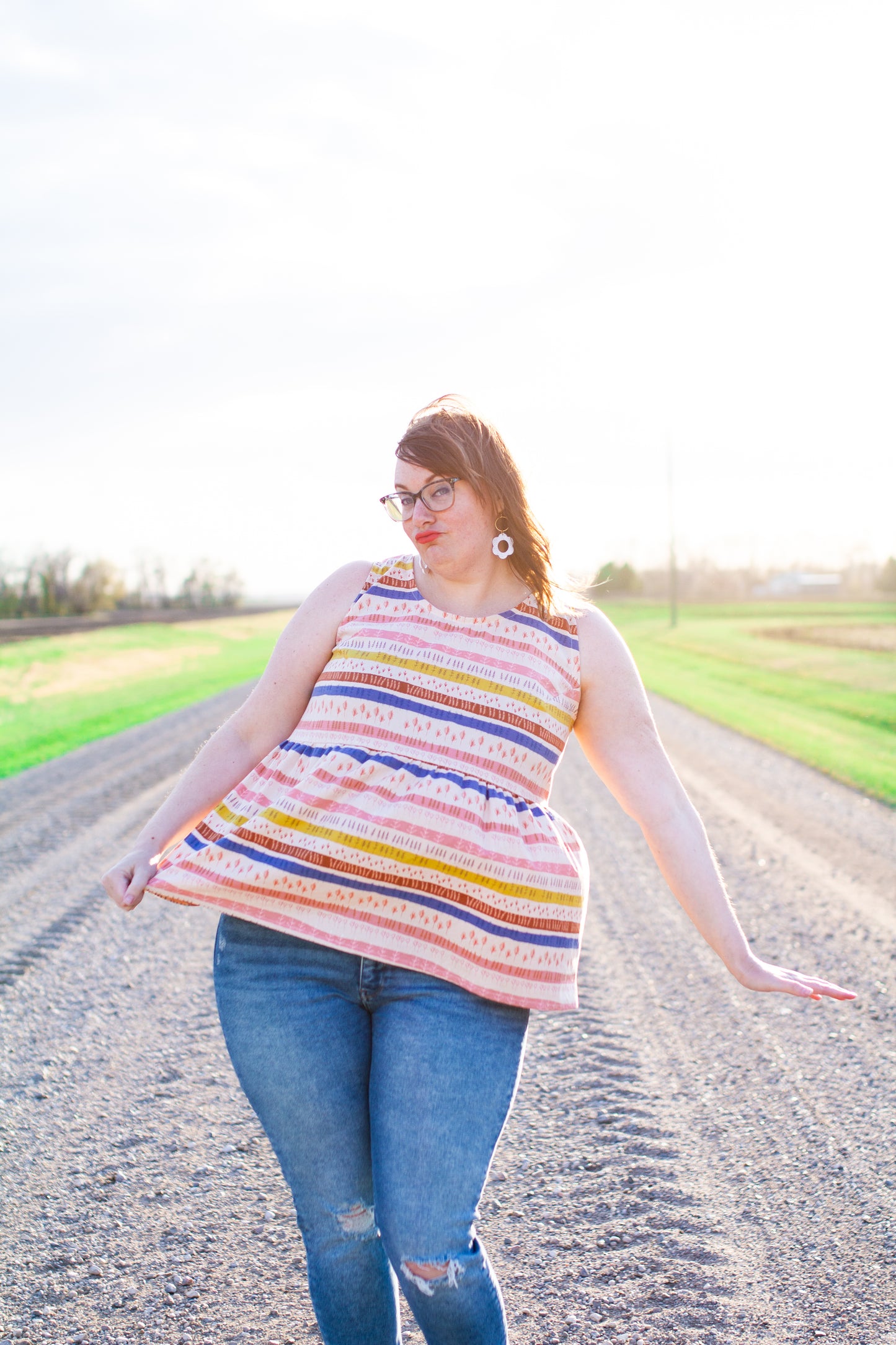 MEDIUM Cotton + Steel Firelight Stripes Summer Tank Top