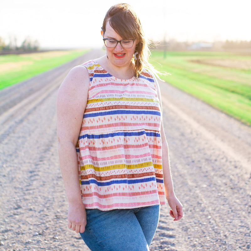 MEDIUM Cotton + Steel Firelight Stripes Summer Tank Top