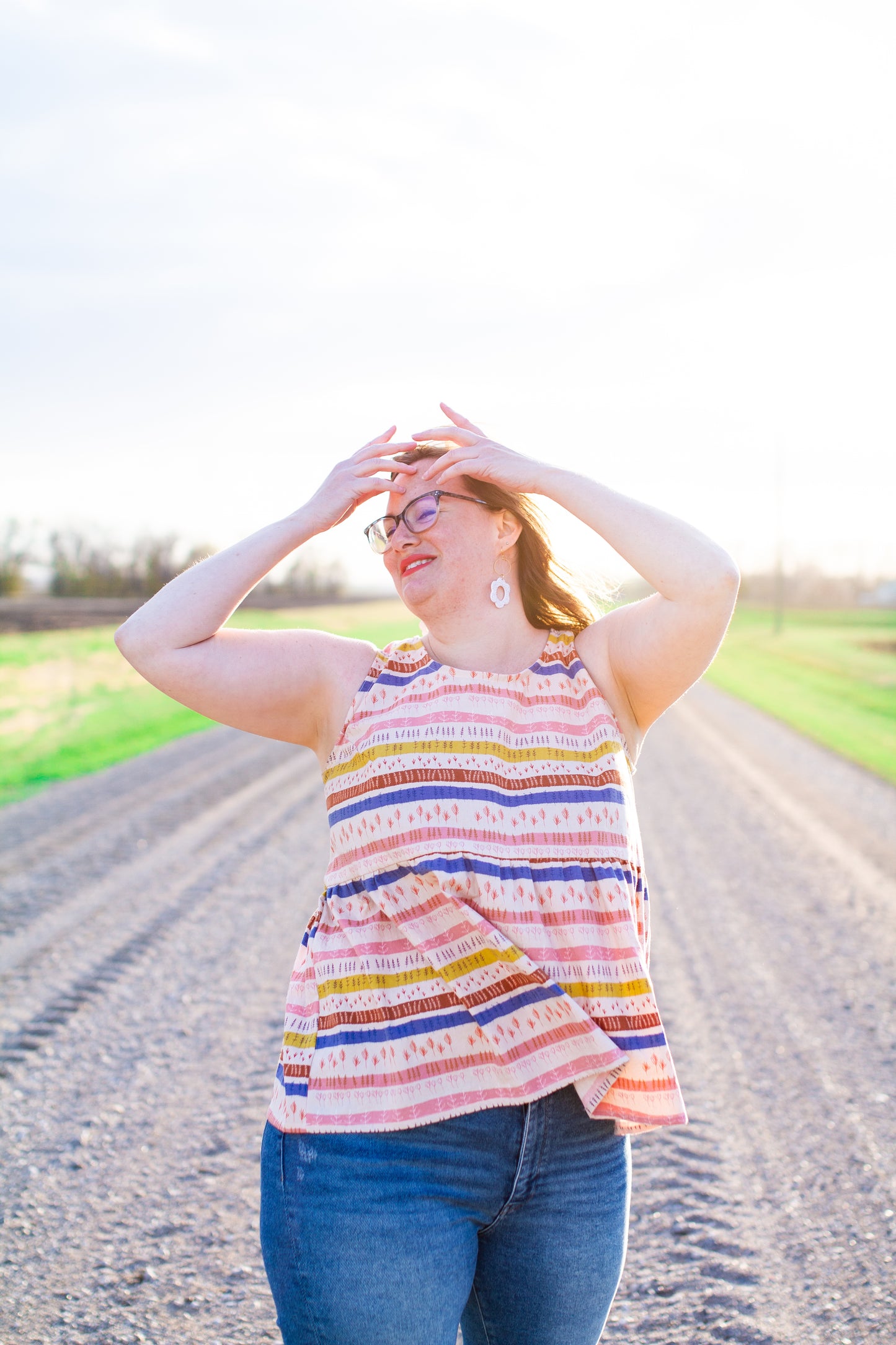 MEDIUM Cotton + Steel Firelight Stripes Summer Tank Top