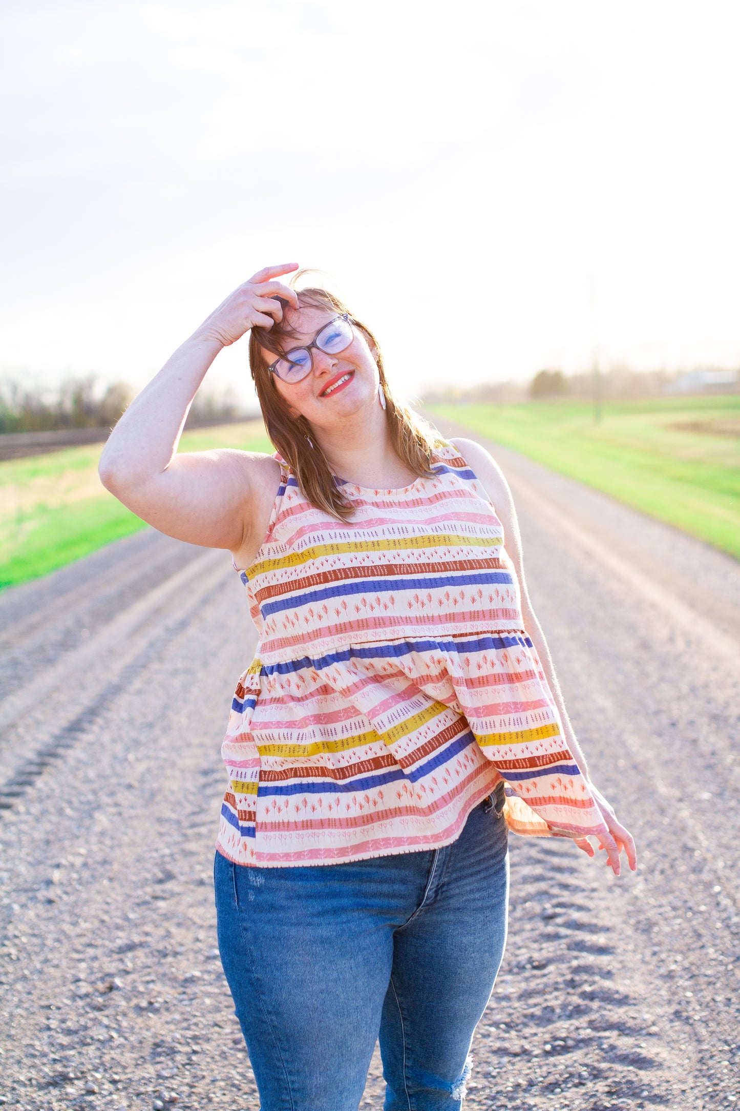 MEDIUM Cotton + Steel Firelight Stripes Summer Tank Top
