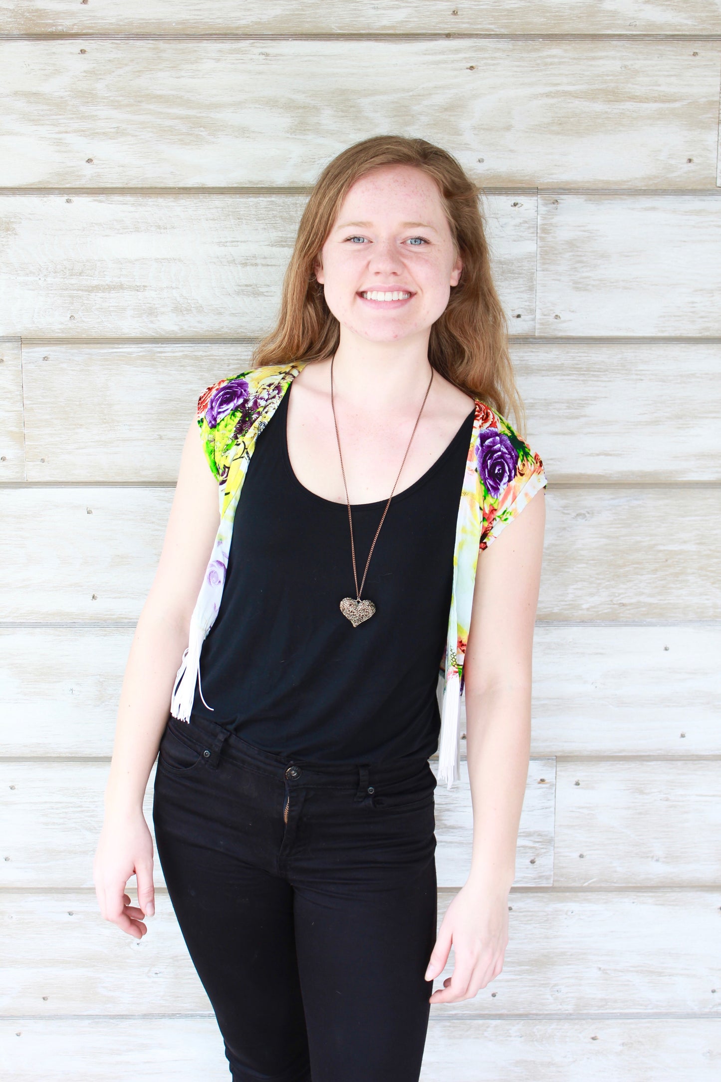 XS/S Cropped Boho Fringe Shrug - Neon Floral