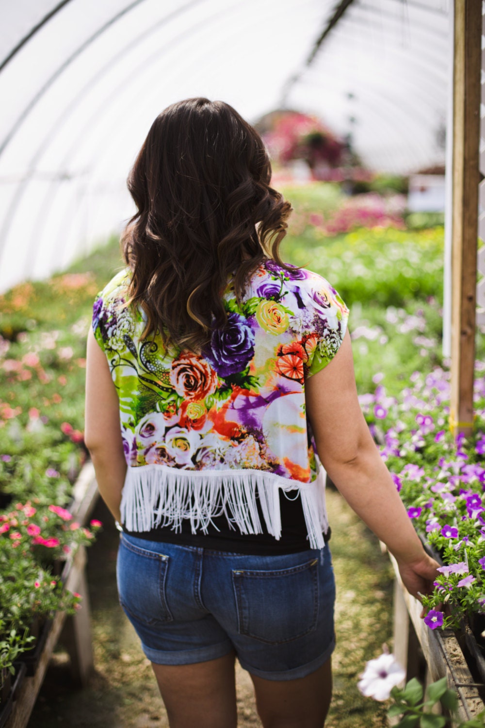 XS/S Cropped Fringe Kimono - Neon Splash