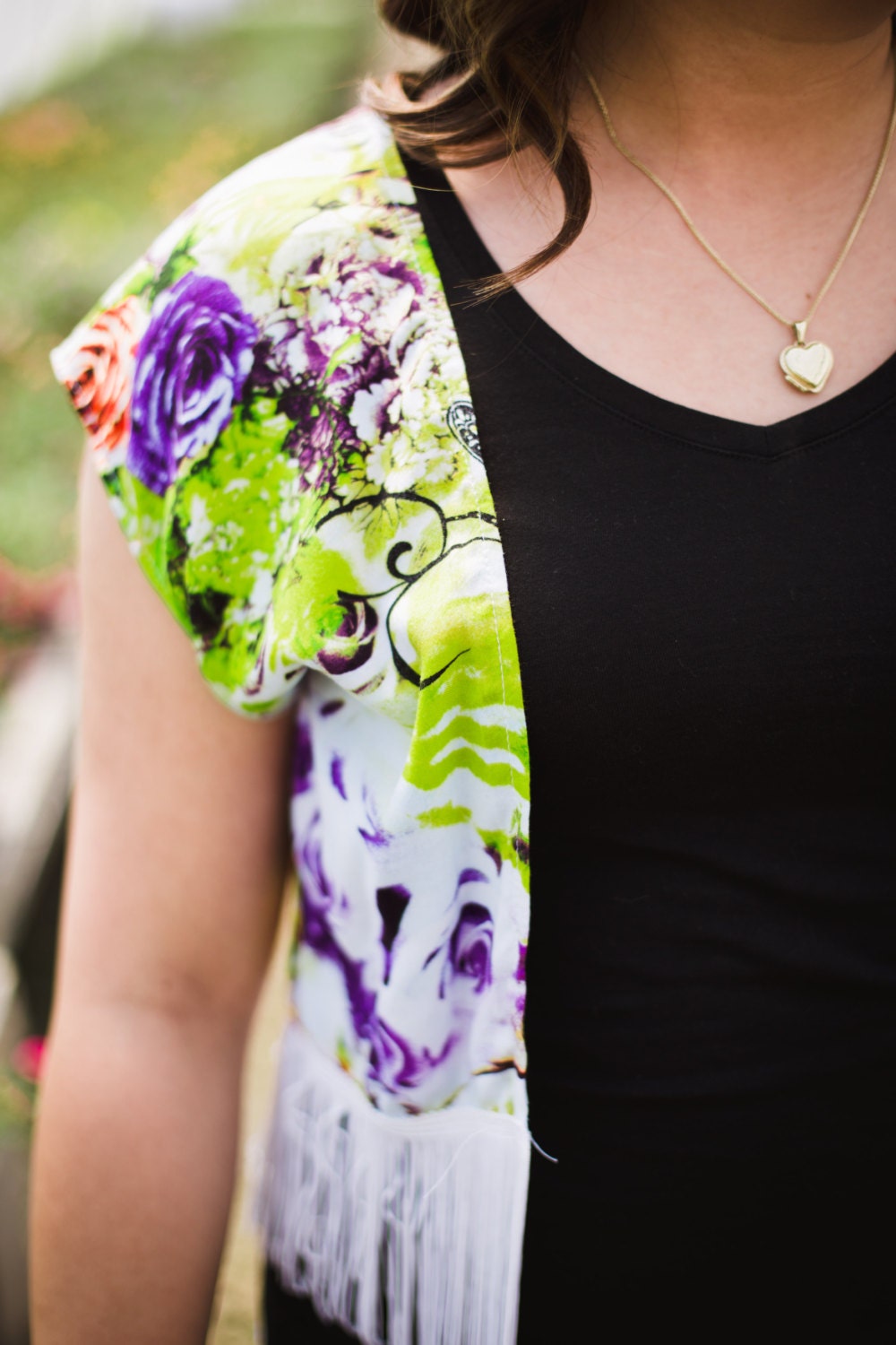 XS/S Cropped Fringe Kimono - Neon Splash