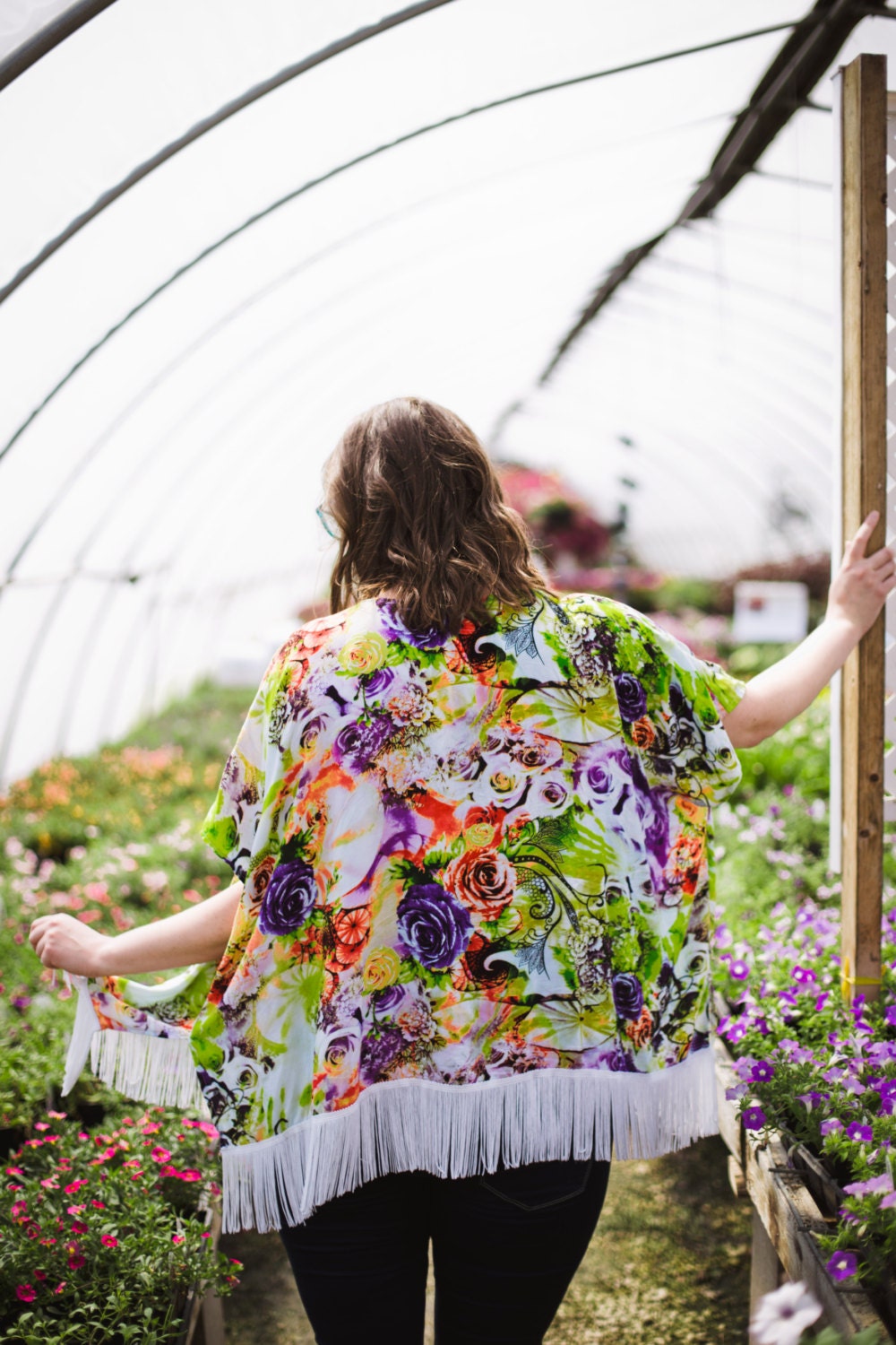 ONE SIZE - Boho Kimono with Fringe - Neon Splash