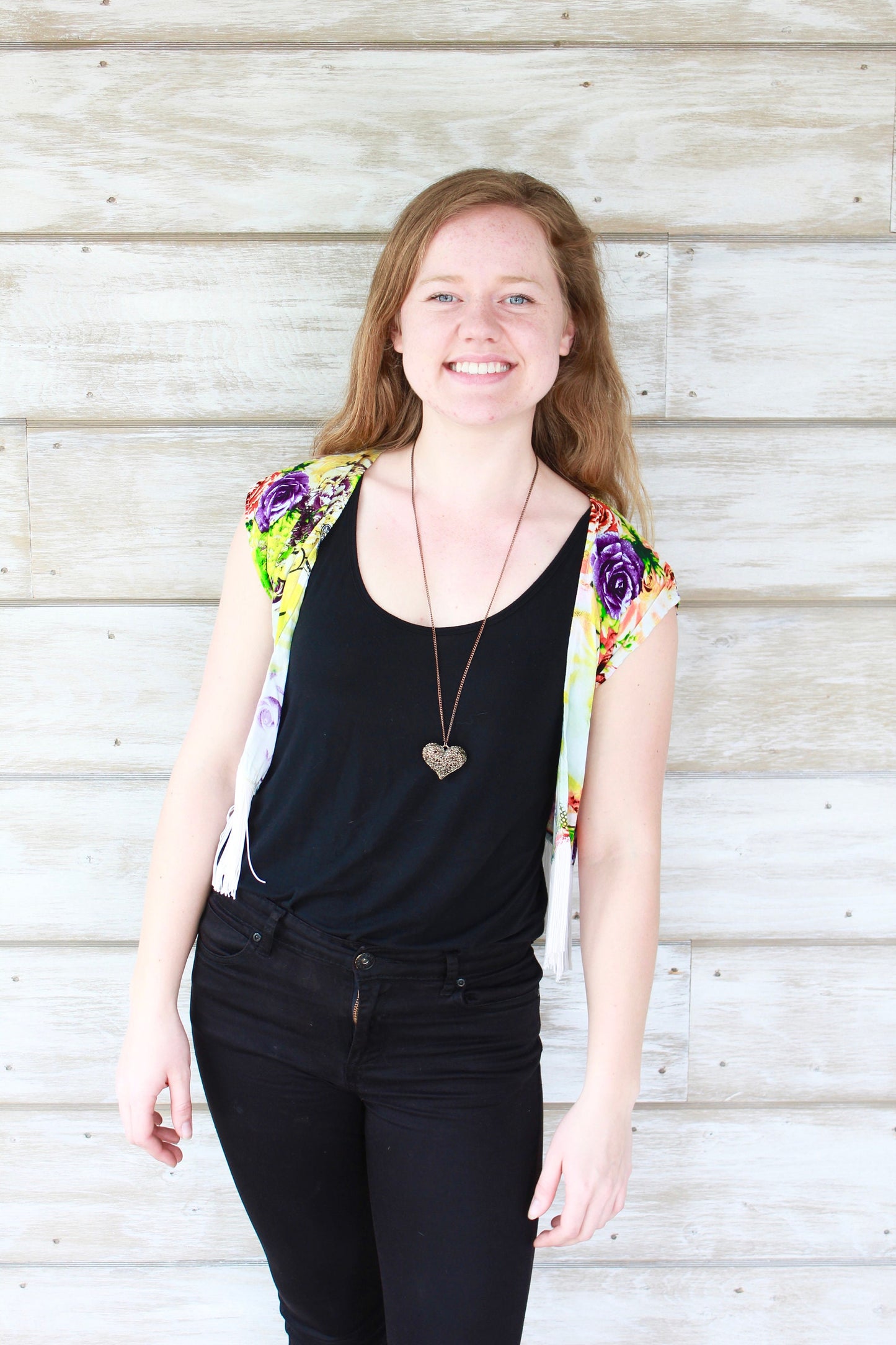 XS/S Cropped Fringe Kimono - Neon Splash