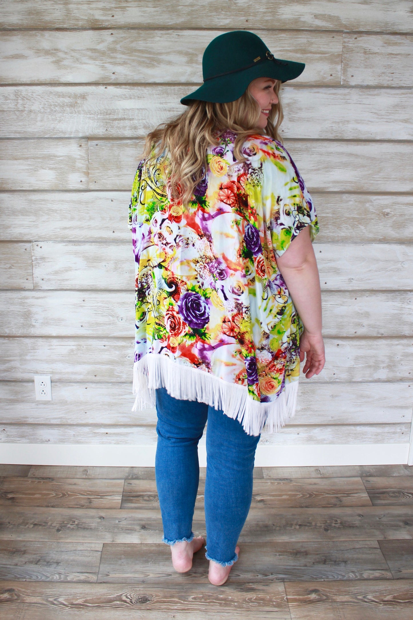 ONE SIZE - Boho Kimono with Fringe - Neon Splash
