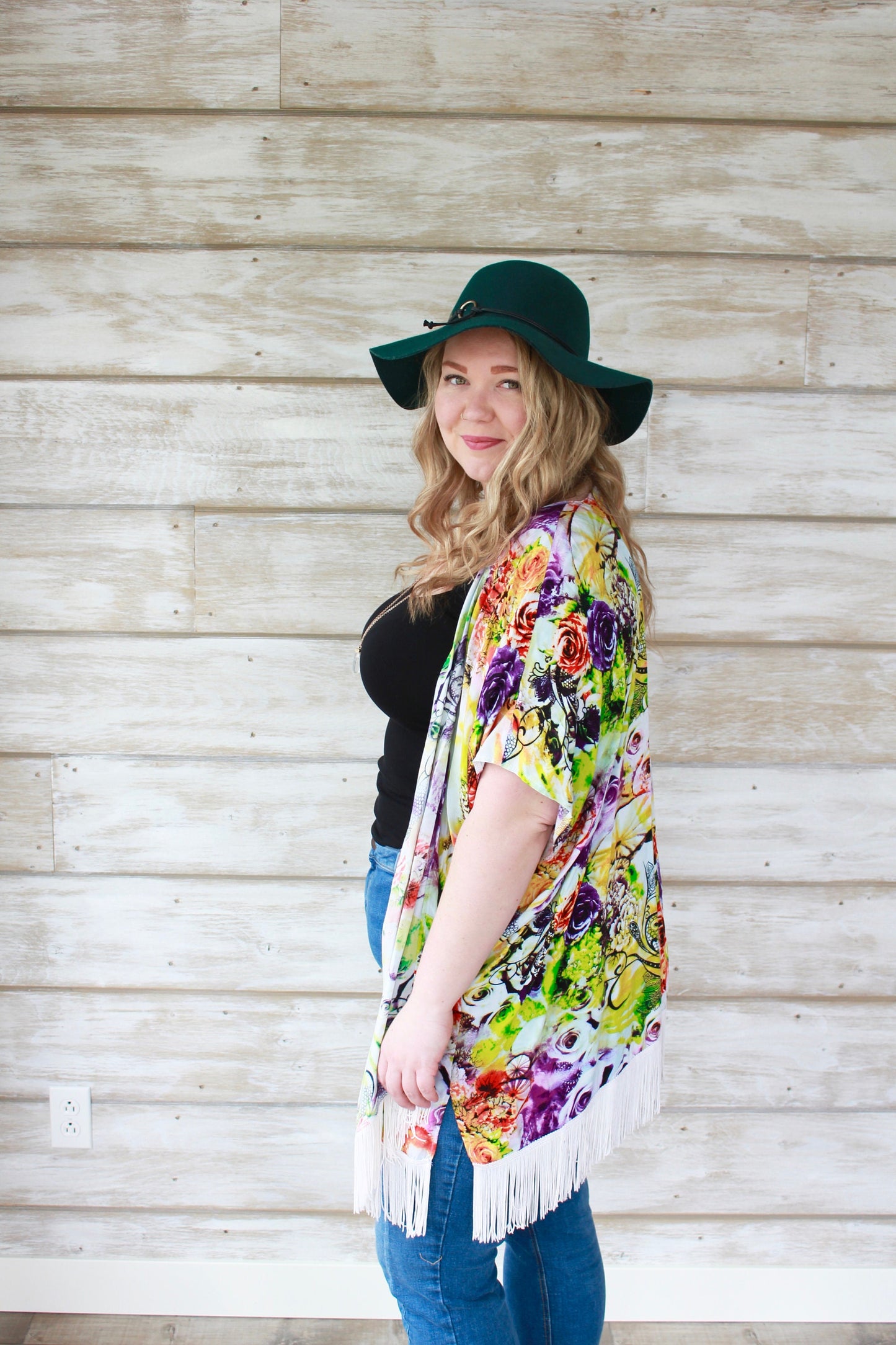 ONE SIZE - Boho Kimono with Fringe - Neon Splash