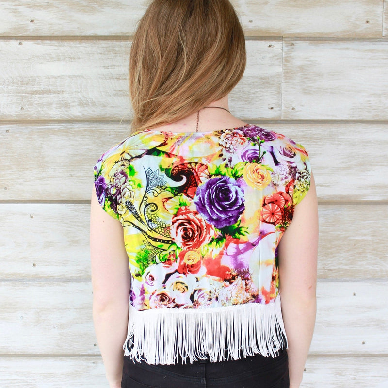 XS/S Cropped Fringe Kimono - Neon Splash