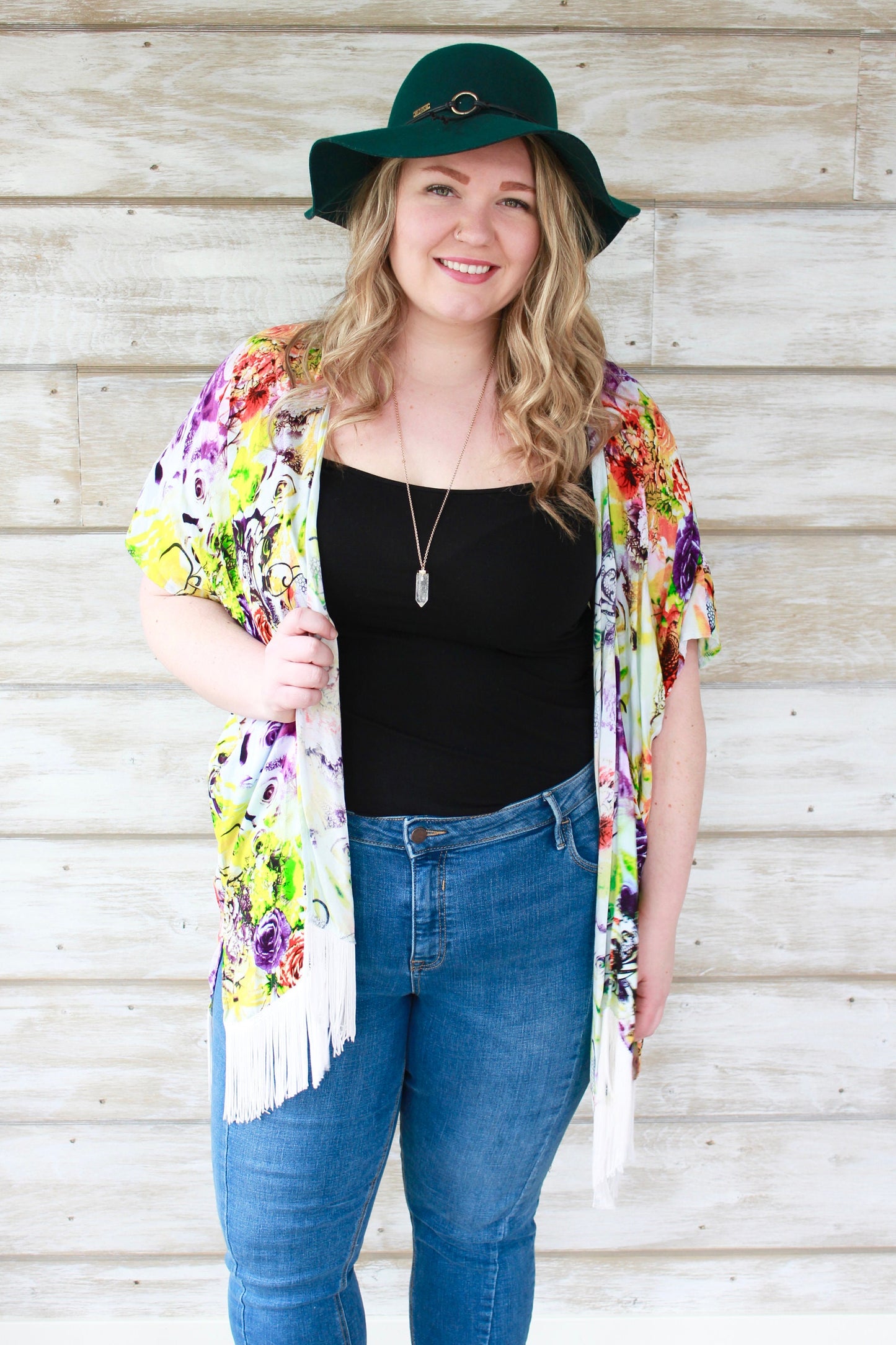 ONE SIZE - Boho Kimono with Fringe - Neon Splash