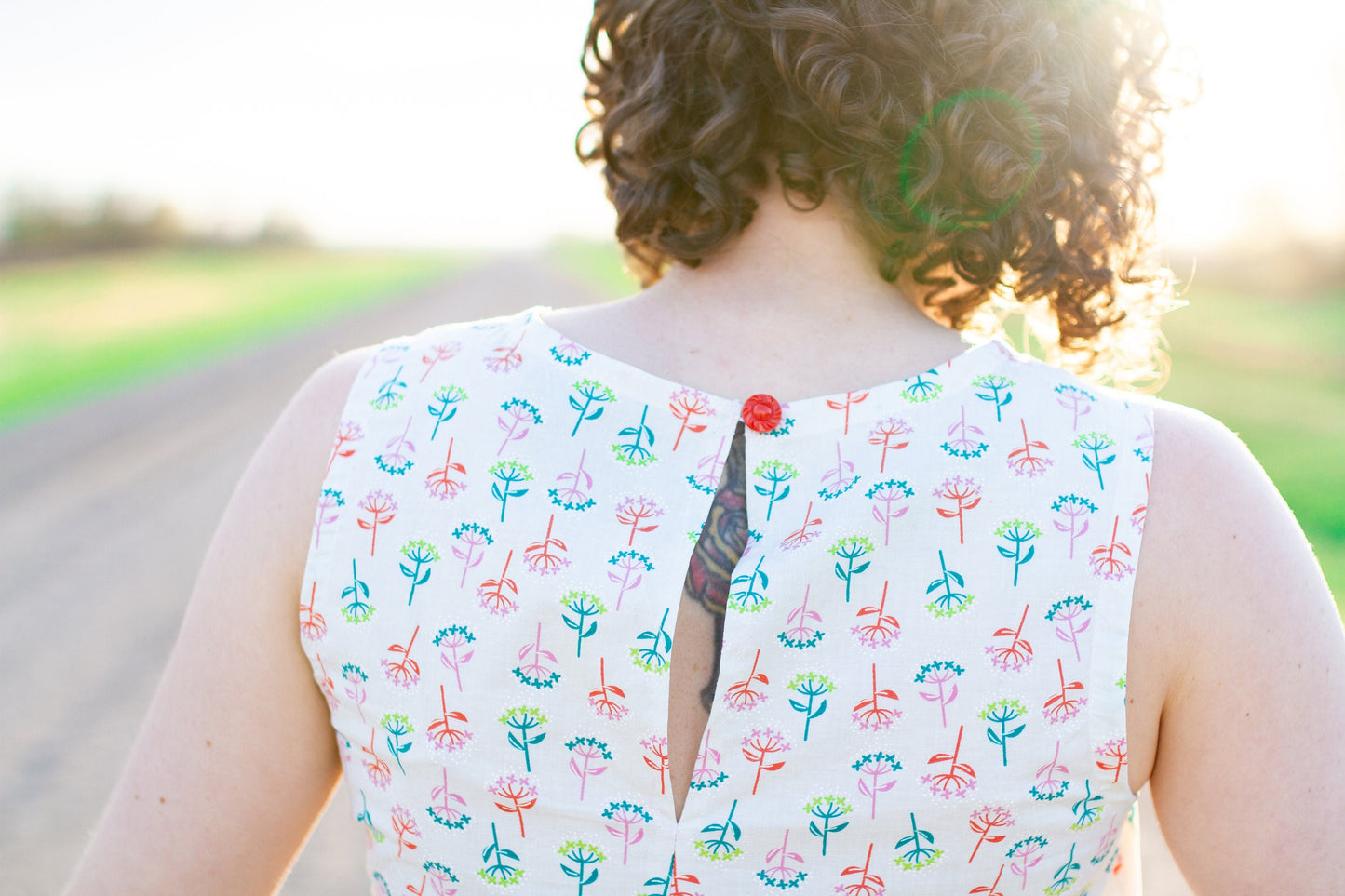 S - White Cotton Summer Tank Top with Neon Floral Print