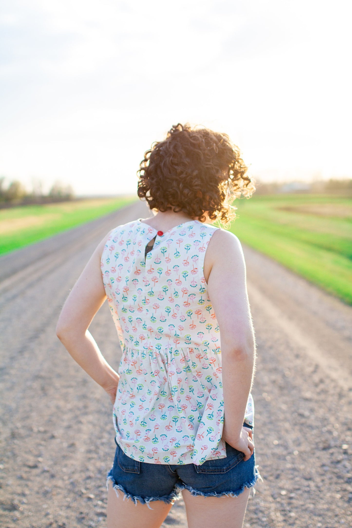 S - White Cotton Summer Tank Top with Neon Floral Print