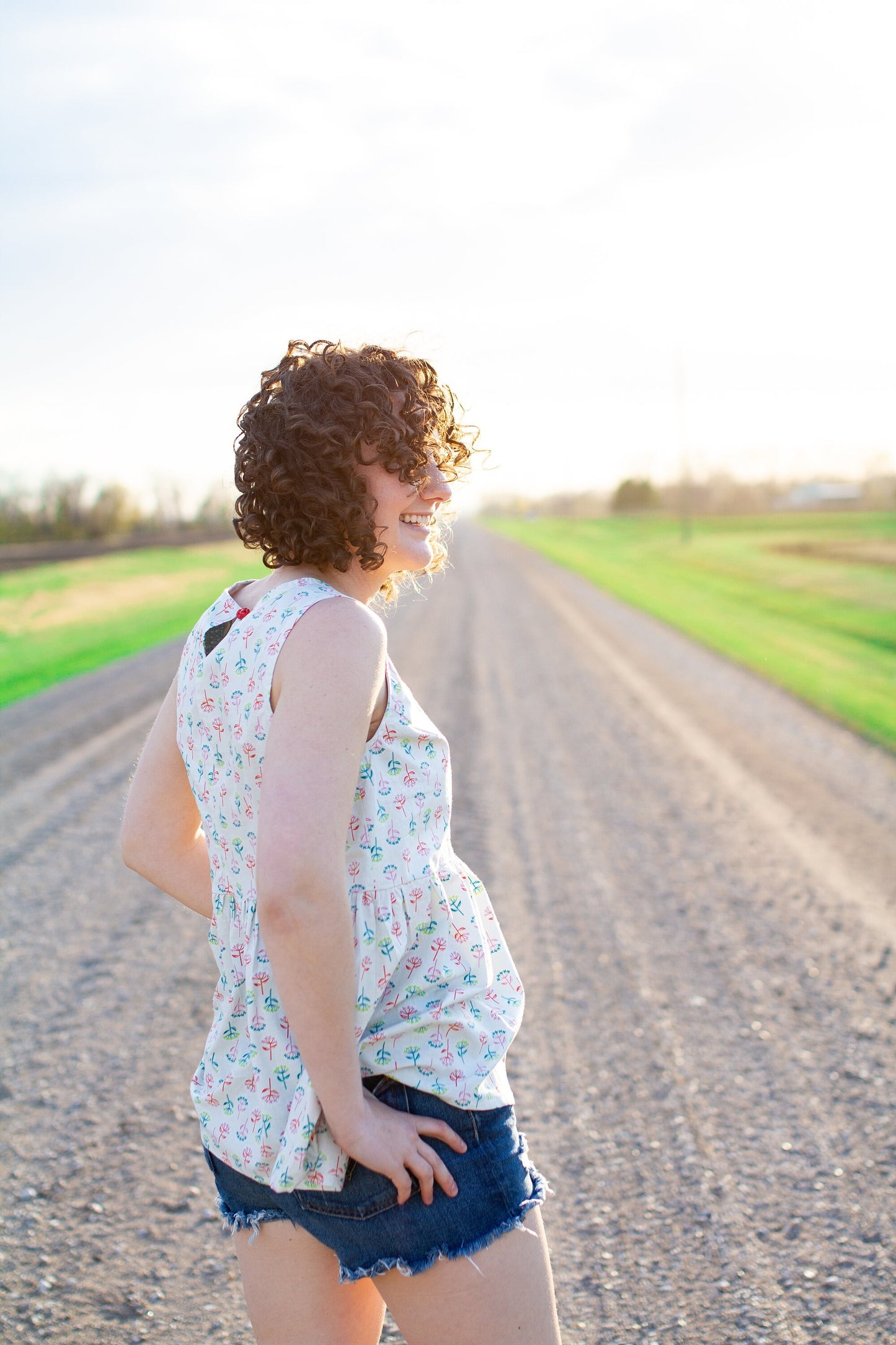 S - White Cotton Summer Tank Top with Neon Floral Print
