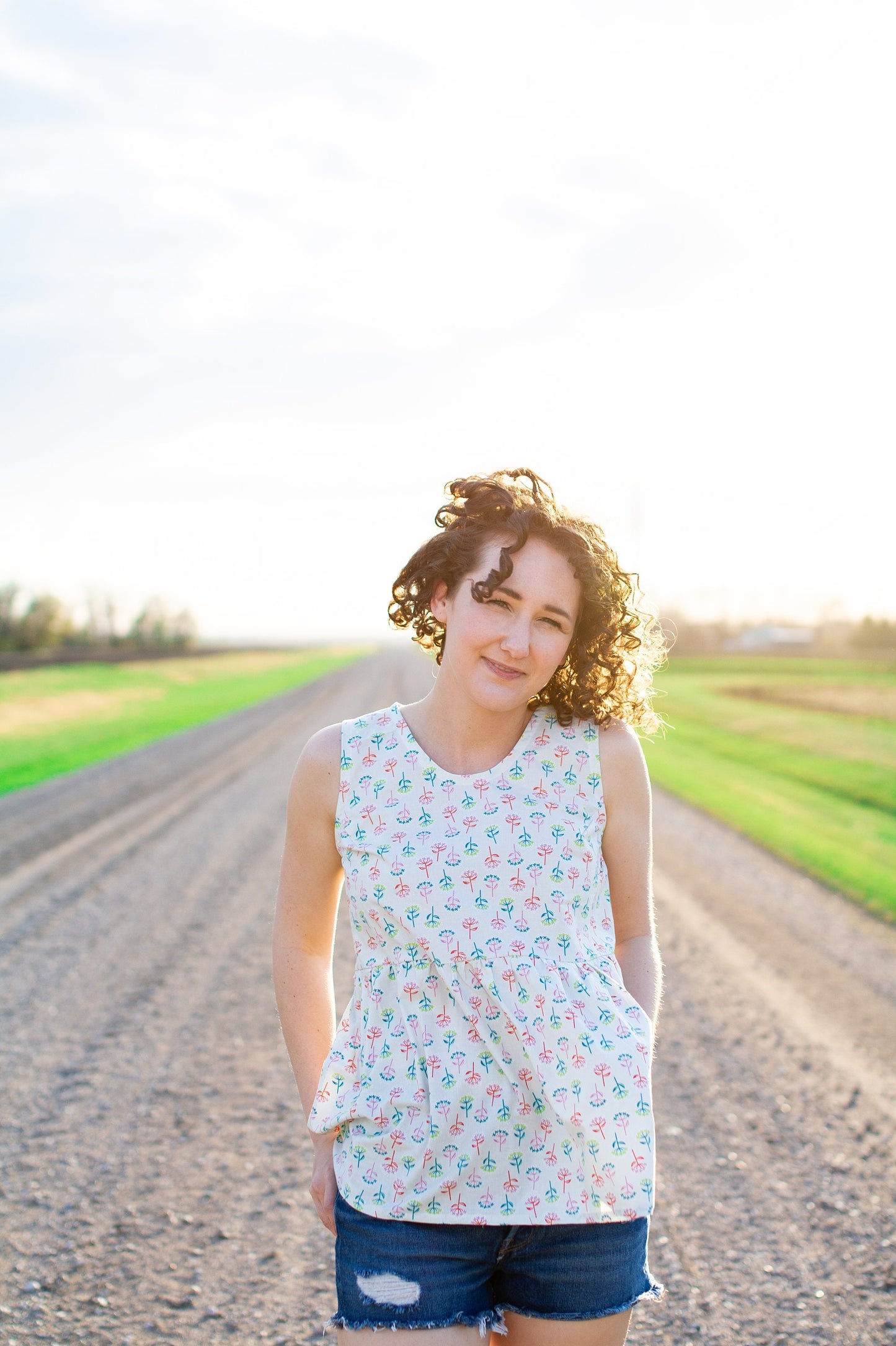 S - White Cotton Summer Tank Top with Neon Floral Print