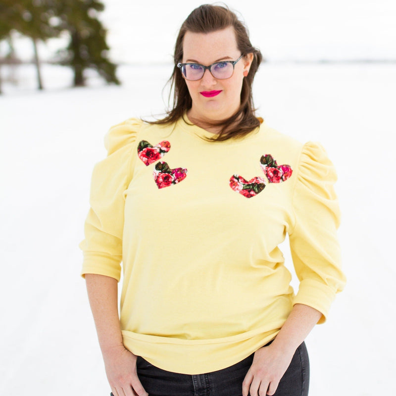 M - Yellow Puffed Sleeve Sweatshirt