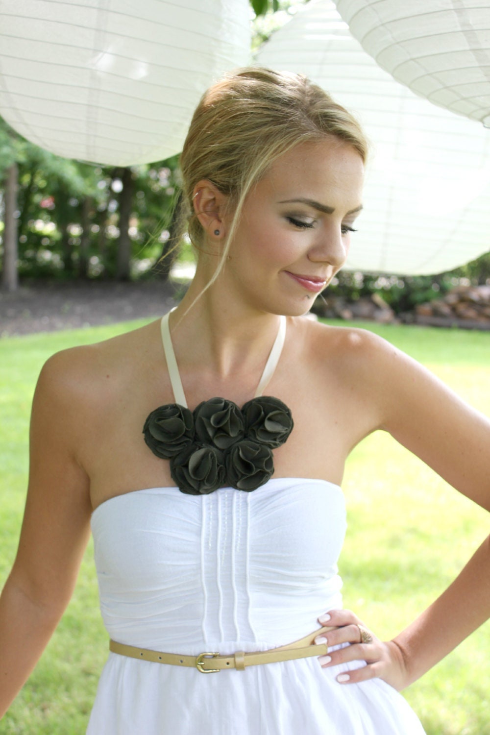 Floral Statement Necklace in Olive