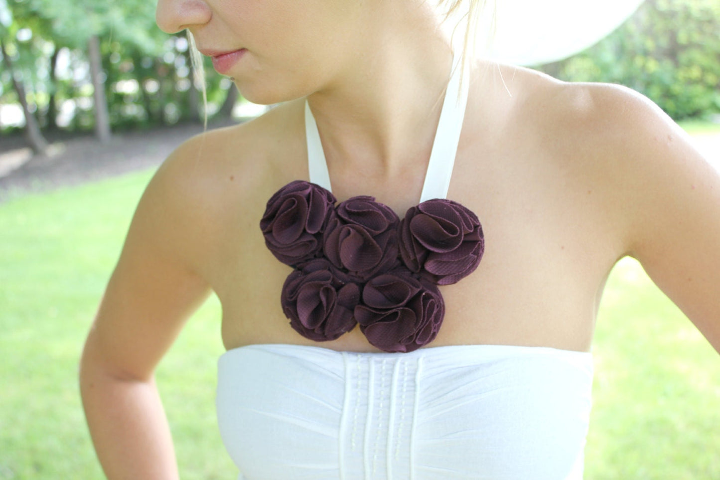 Floral Statement Necklace in Aubergene