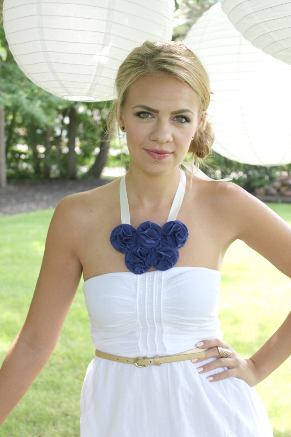 Flower Statement Necklace in Cerulean
