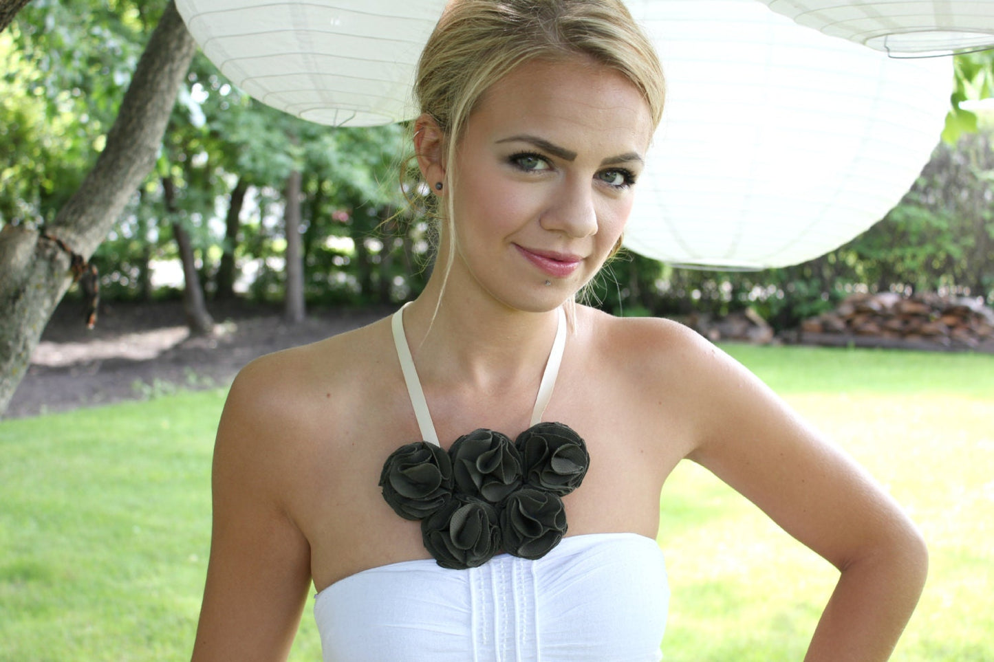 Floral Statement Necklace in Olive