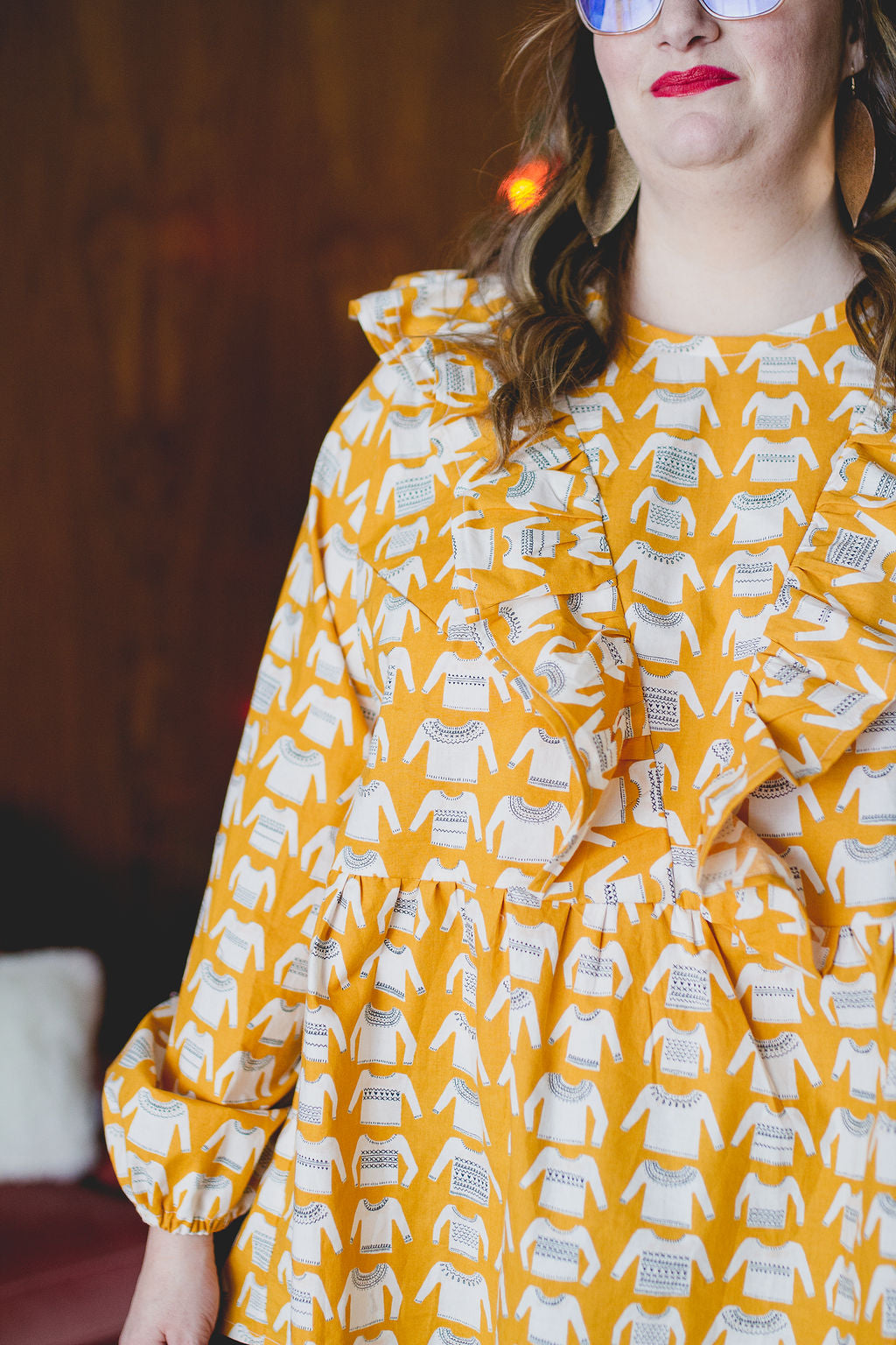 Custom Holiday Ruffle Top in Mustard Sweaters