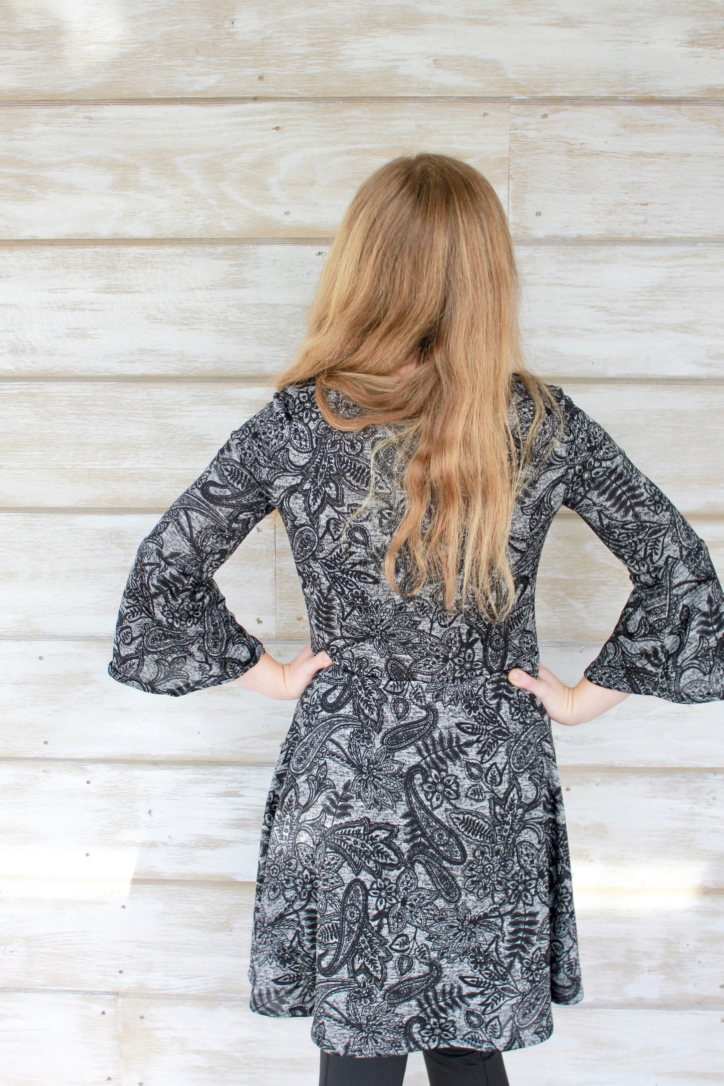 Paisley Bell Sleeve Fit and Flare Dress
